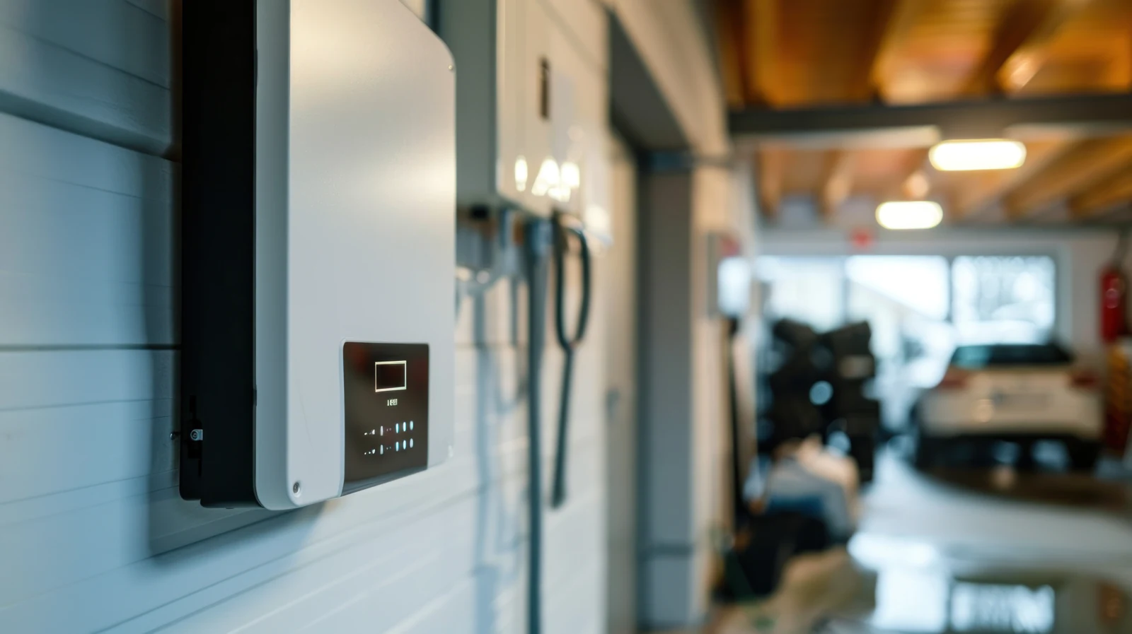 Equipamento de armazenamento de energia instalado numa garagem